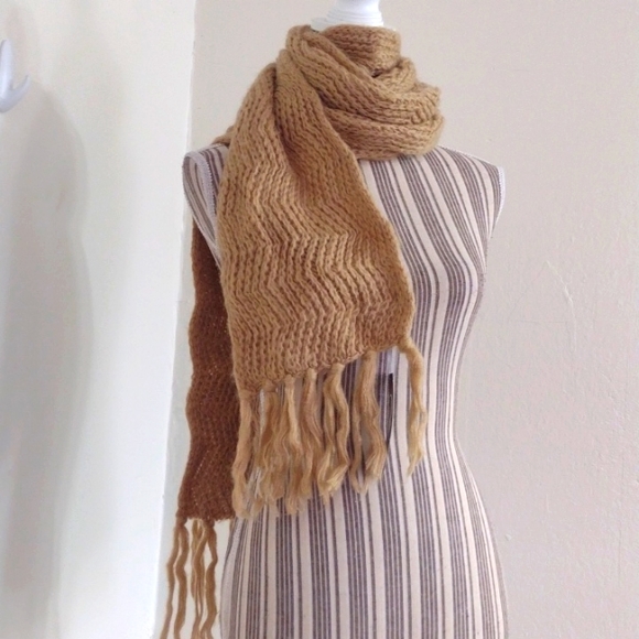 Rampage Tan Super Soft Knit Scarf w/ Fringe OS NWT NEW - Picture 7 of 10